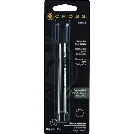 A.T. Cross Co Cross 85132, Refill For Cross Ballpoint Pens, Medium Point, Black Ink, 2, 2PK CRO85132